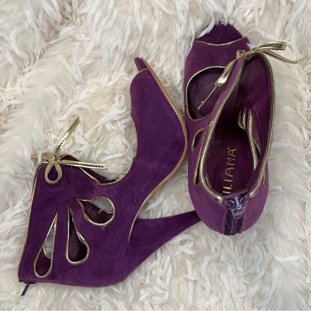 VTG Liliana Purple Suede Cutout Peep Toe Heels Sz 7